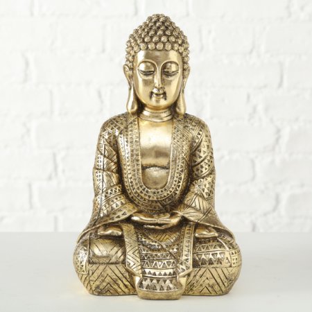 Buddha Skulptur Kunstharz Figur Gold Asia Feng Shui Dekoration