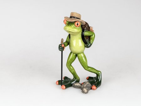 Frosch Wanderer mit Rucksack und Stock Deko Figur Dekofigur Dekoration Zierfigur