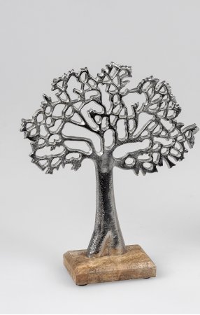 Formano Lebensbaum aus Aluminium mit Mangoholz ca. 27 cm Dekoration Baum
