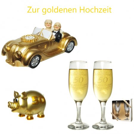 Spardose zur goldenen Hochzeit Sektgläser Auto Hochzeit