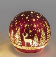 Formano Deko Kugel Licht rot mit Hirsch und Bäume LED-Licht mit Timer 15cm