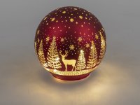 Formano Deko Kugel Licht rot mit Hirsch und Bäume LED-Licht mit Timer 12cm