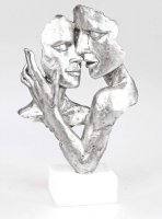 Formano Skulptur Büste Paar auf Sockel 19x32 cm, Handarbeit, weiß-silber
